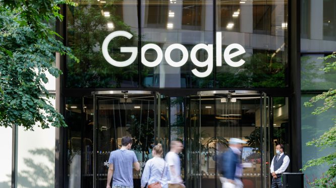 Commuters outside the Google offices in the King's Cross Central development in London, U.K., on Monday, July 19, 2021.