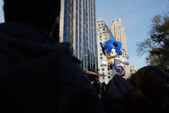 The Sonic the Hedgehog balloon during the 95th Macy's Thanksgiving Day Parade