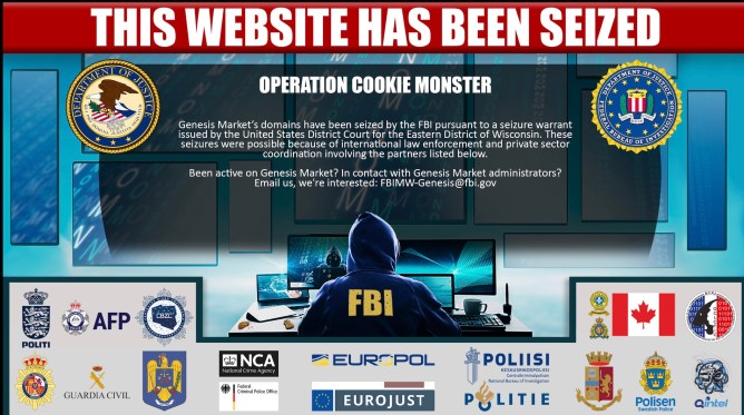 An FBI seizure notice displayed on the domains of Genesis Market