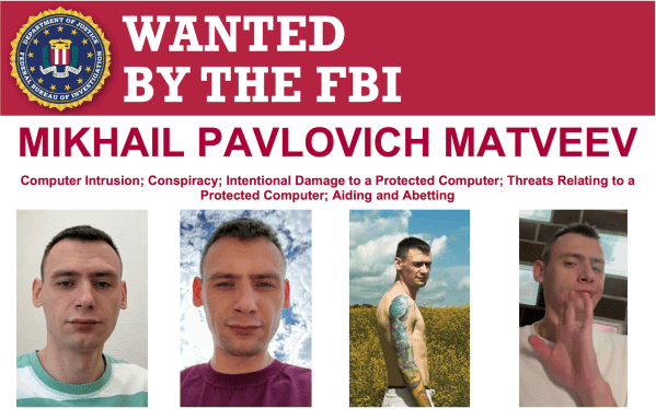 FBI's most wanted poster for cybercriminal Mikhail Pavlovich Matveev.