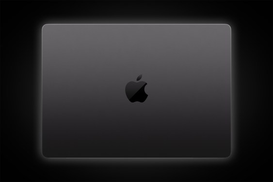 Apple MacBook Pro M3 in 'space black' color, top down, lid closed