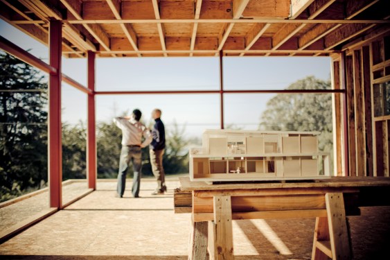 Architectural model at home construction site