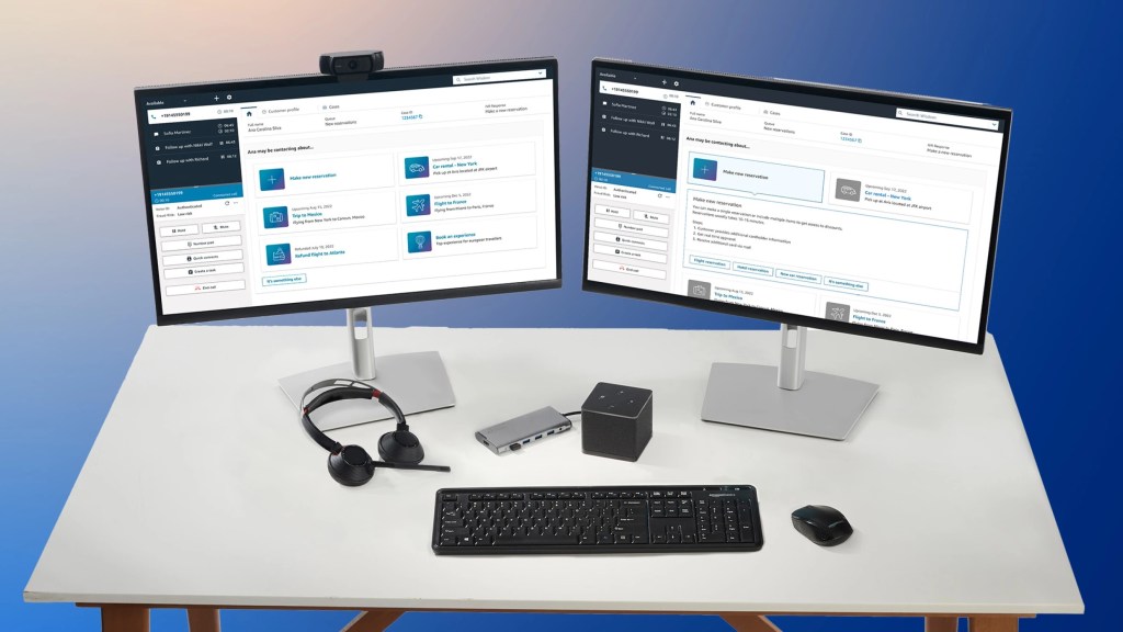 AWS thin client on table with two monitors