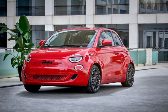 A promotional image of Fiat's 500e Red Variant