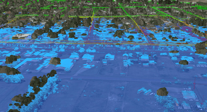 A flood model generated by Neara's AI and machine learning features.