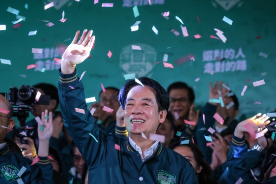 AIPEI, TAIWAN - JANUARY 13: Confetti flies over the stage and crowd as Taiwan's Vice President and presidential-elect from the Democratic Progressive Party (DPP) Lai Ching-te speaks to supporters at a rally at the party's headquarters on January 13, 2024 in Taipei, Taiwan. Taiwan voted in a general election on Jan. 13 that will have direct implications for cross-strait relations. (Photo by Annabelle Chih/Getty Images)