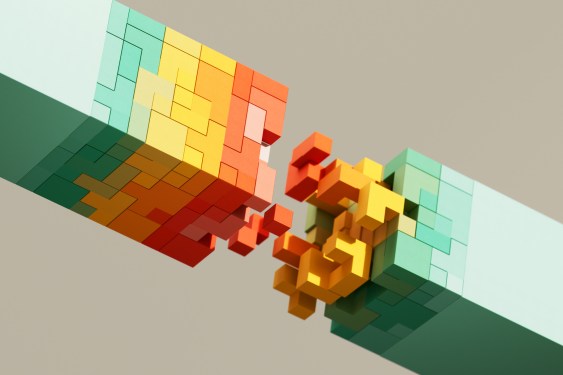 Bringing together two sides of a cube illustrating possible complexity.