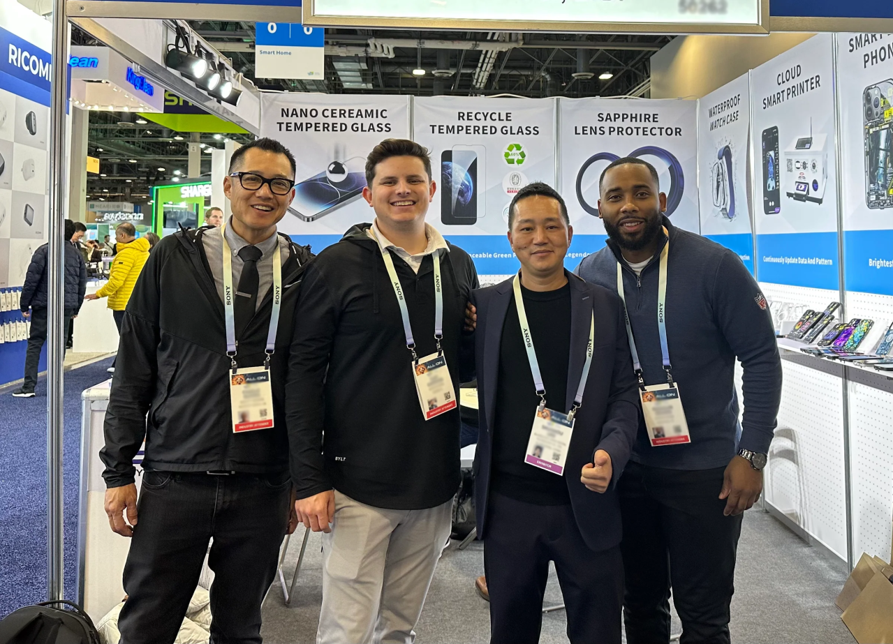 L-R Charlie Quong; Former VP of Product Development; Clay Canning; Co-Founder and COO, Screen Skinz; Alan Tang; Supplier; RaShaun Brown; Co-Founder and CEO, Screen Skinz