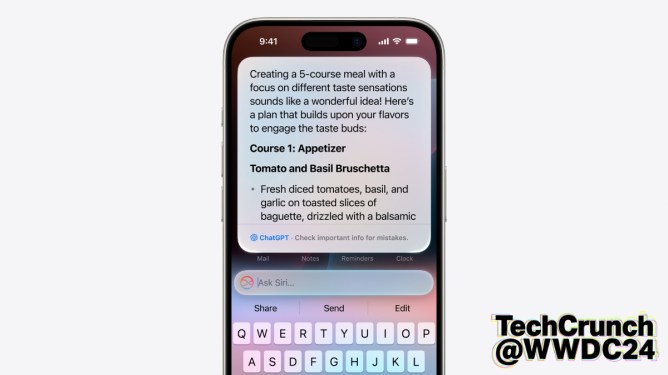 ChatGPT in use on iOS, as showcased during WWDC 2024