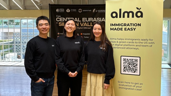 Alma co-founders, from left, Shuo Chen, Aizada Marat, and Assel Tuleubayeva