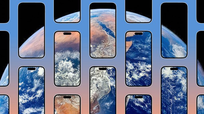 A group of Apple iPhones displaying a composite of Earth.