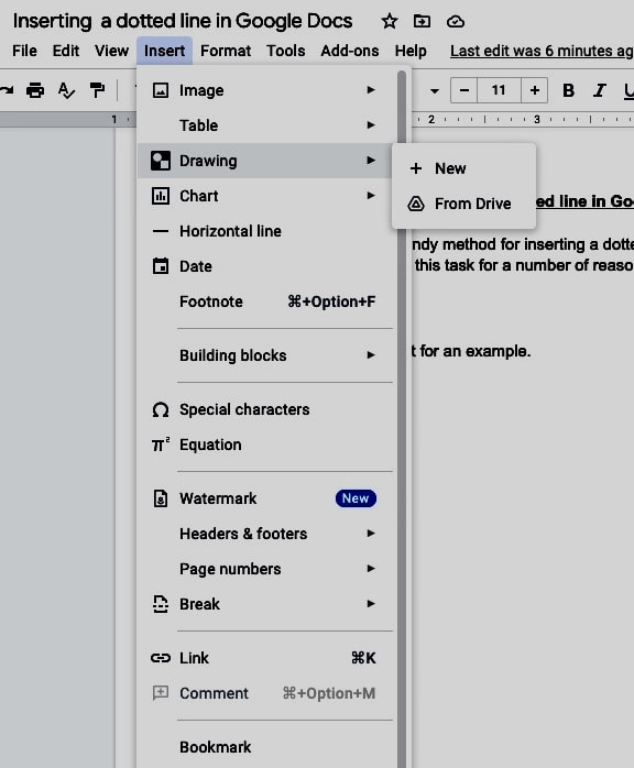 Dottet Line Insert Drawing Menu