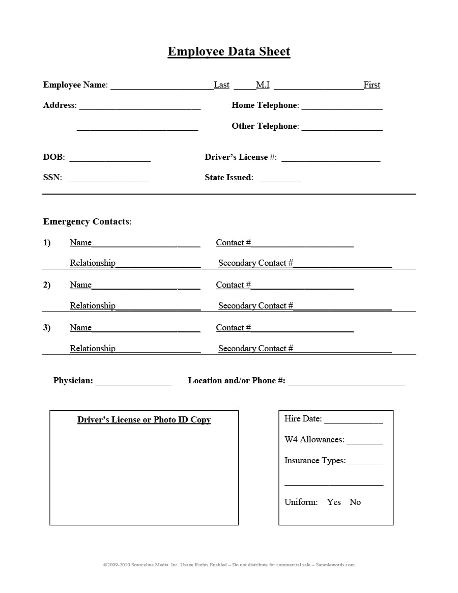 47-printable-employee-information-forms-personnel-information-sheets