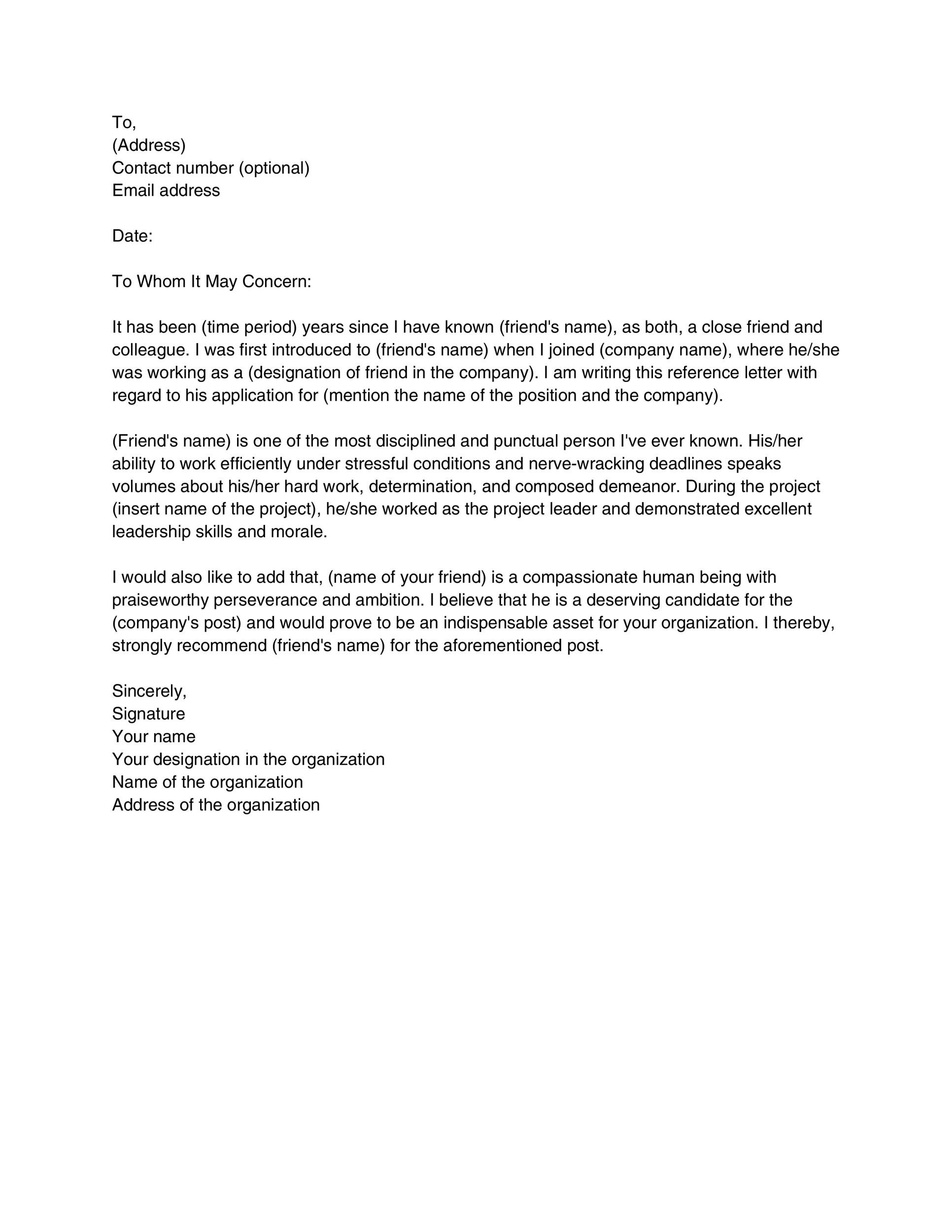 Reference Letter Template Free