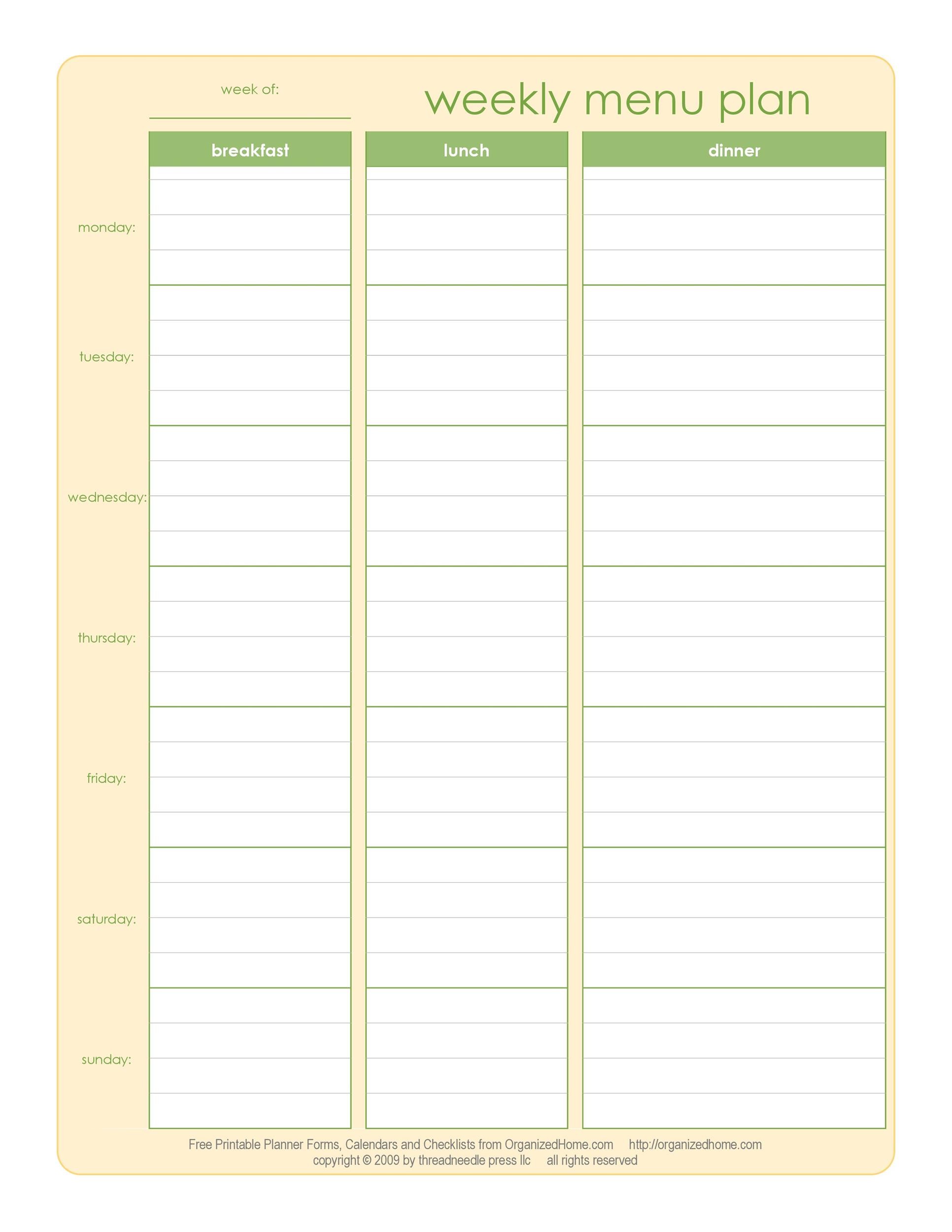 Free Printable Meal Plan Template