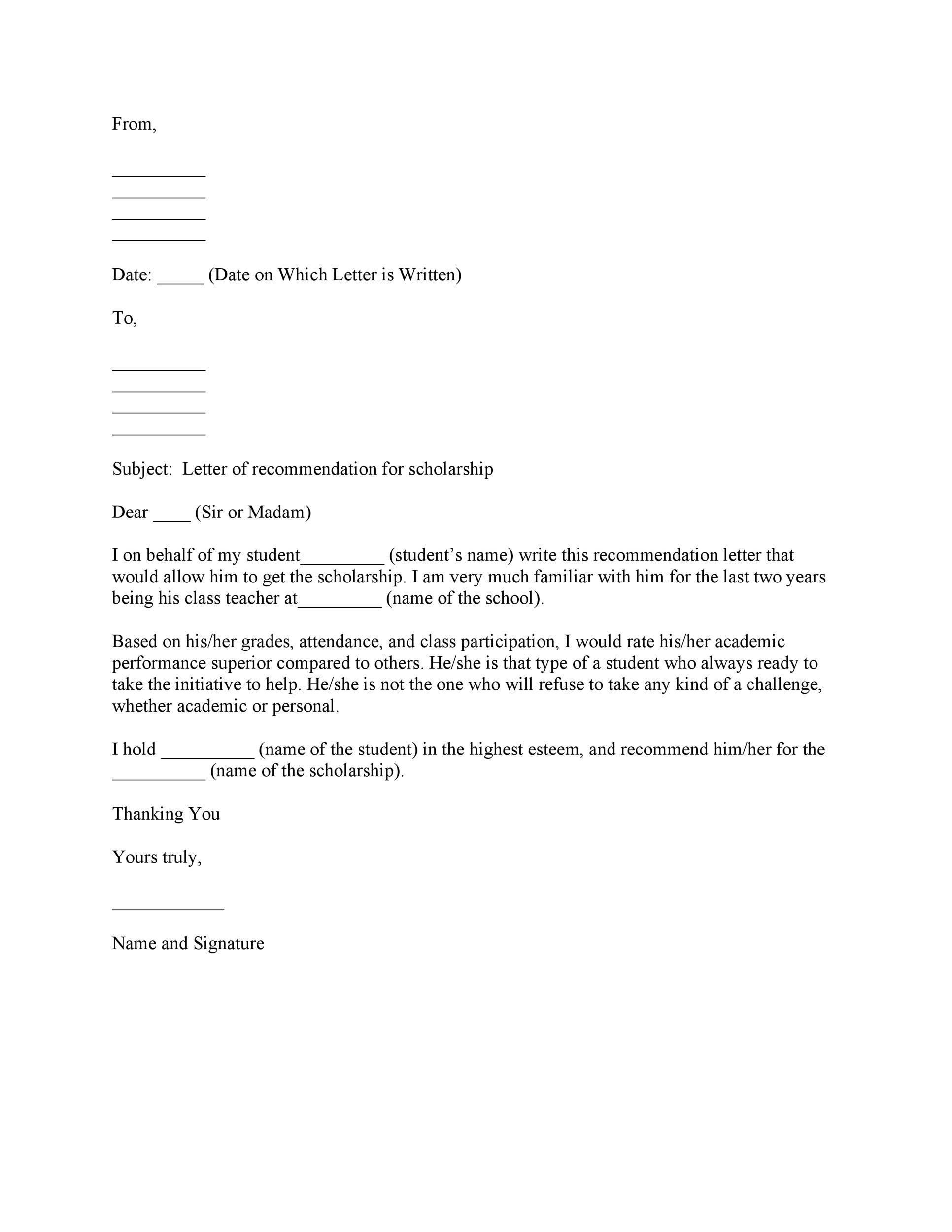 Printable Letter Of Recommendation Template - Printable Templates