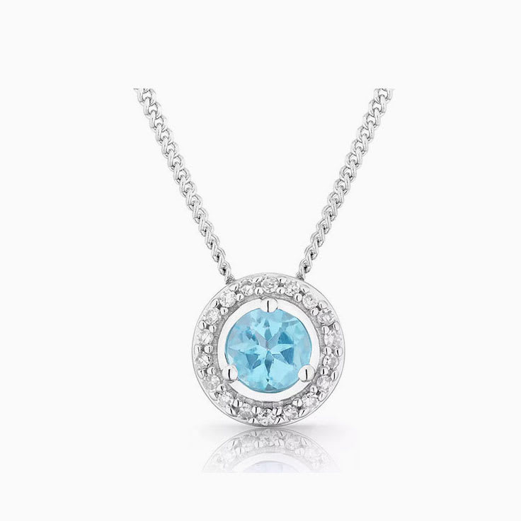 Blue Topaz With Diamond Halo Pendant