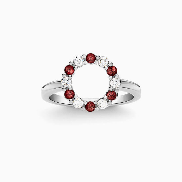 Circle Diamond And Garnet Ring