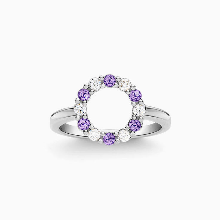 Circle Diamond And Amethyst Ring