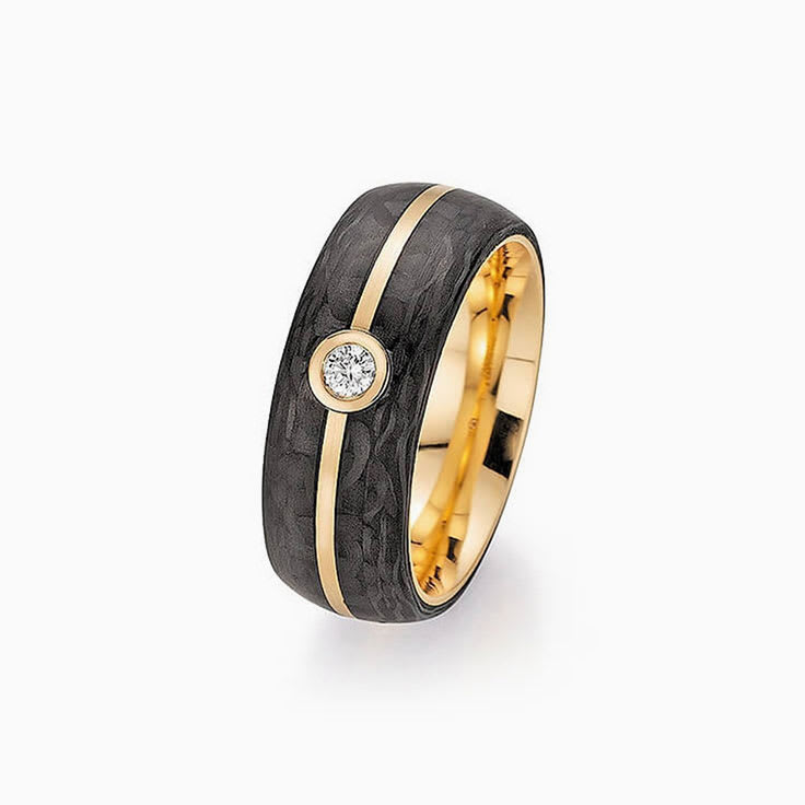 Carbon And Diamond Wedding Band