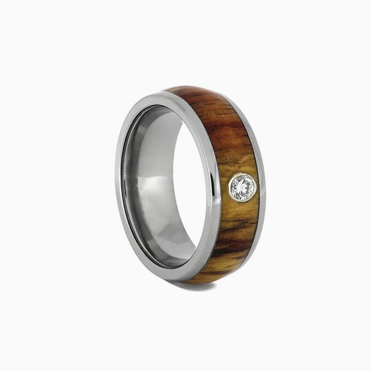 Womens diamond and wood wedding ring