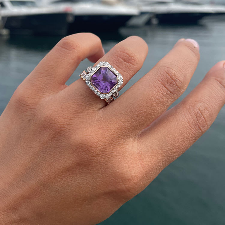 Amethyst and diamond ring