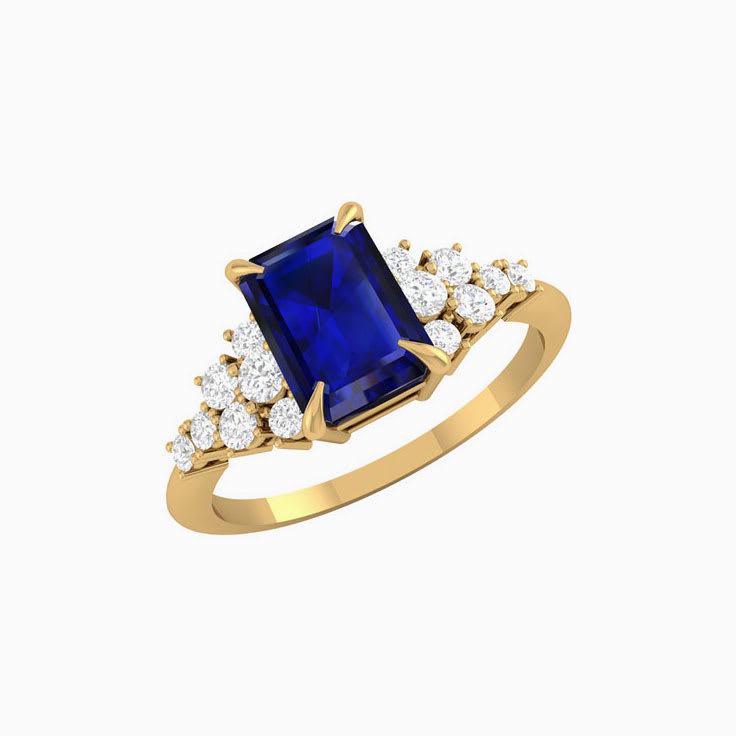 Lab blue sapphire and diamond engagement ring