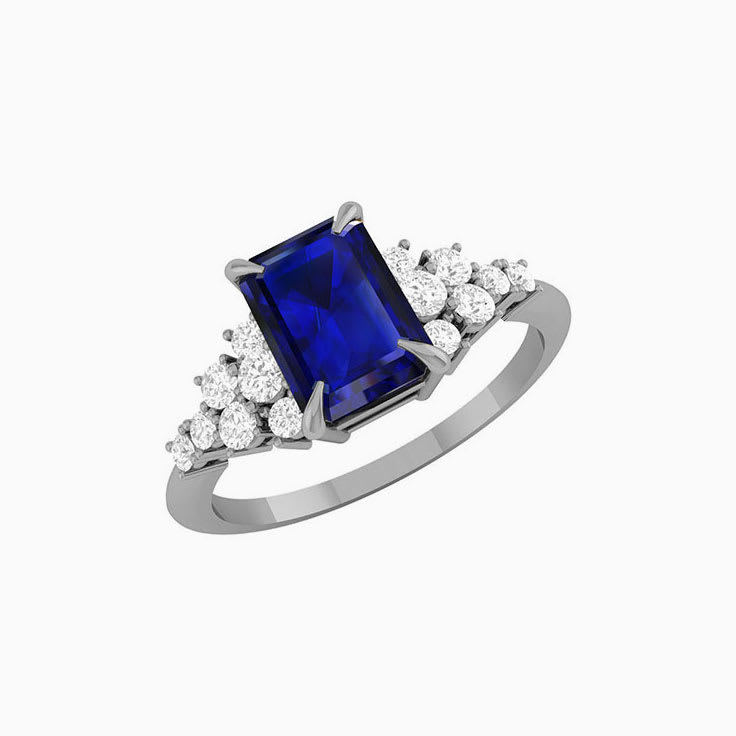 Lab blue sapphire and diamond engagement ring