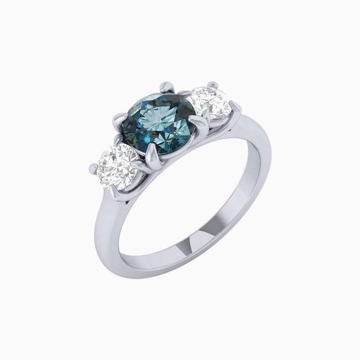 Teal Sapphire trilogy ring