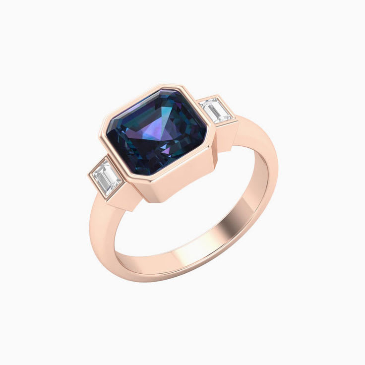 Alexandrite With Baguette Trilogy Ring