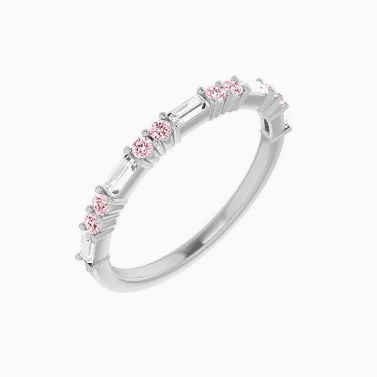 Baguette Pink Lab Round Wedding Band