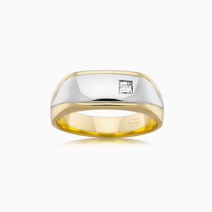 Diamond Dual Tone Mens Signet Ring