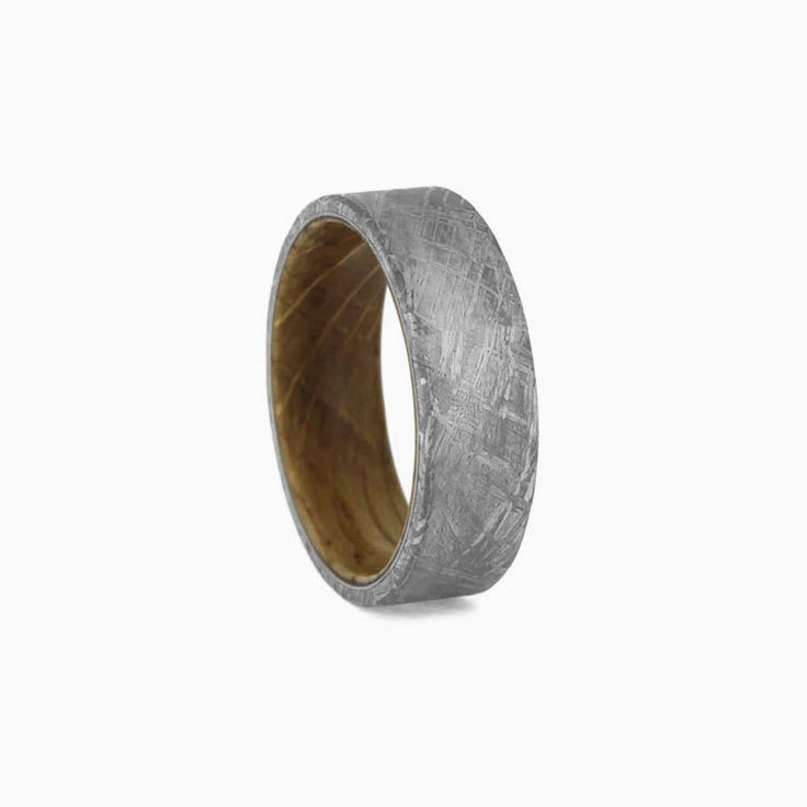 Meteorite Ring With Whiskey Barrel Wood Sleeve