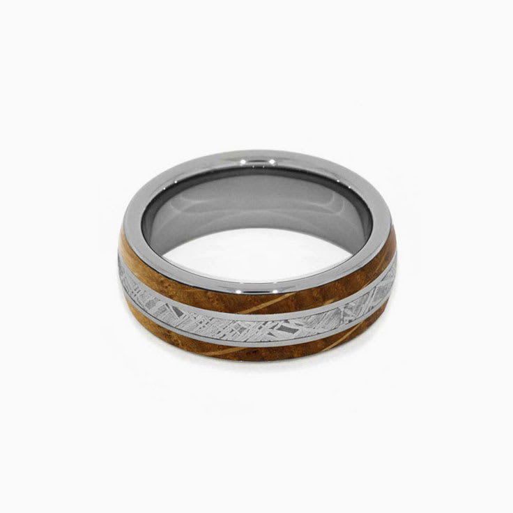 Meteorite And Whiskey Wood Mens Ring