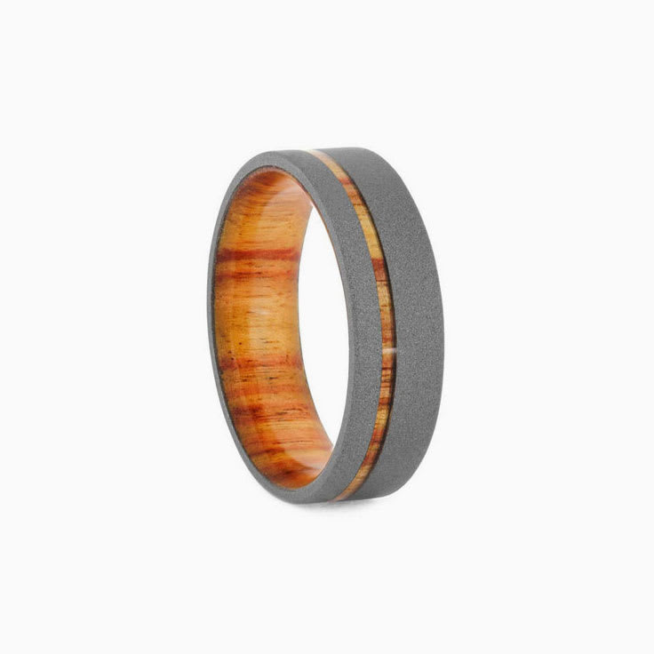 Sandblasted Titanium Ring With Cedar Red Sleeve