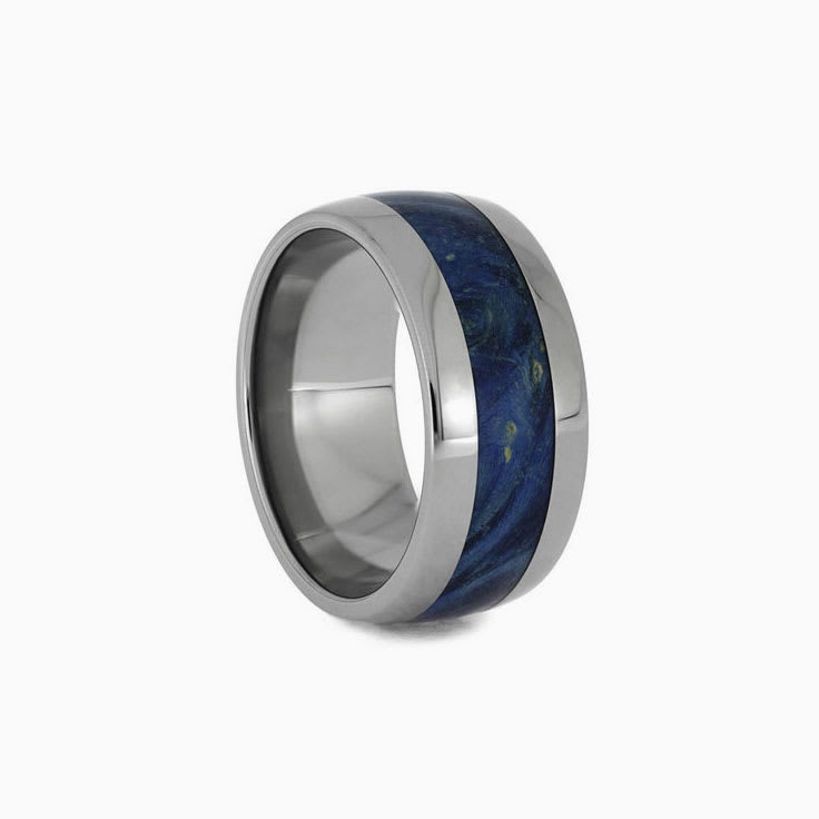 Blue Box Elder Burl Wood Ring Titanium Wedding Band