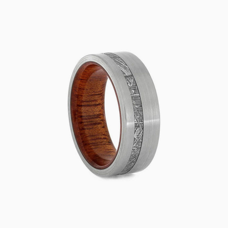 Mens Meteorite And Wood Wedding Band