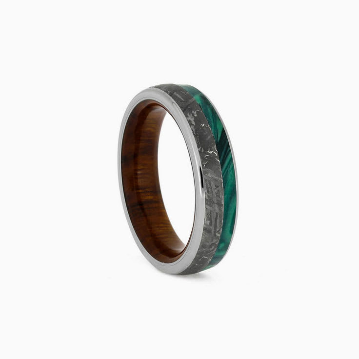 Malachite And Meteorite Band With Ironwood Sleeve