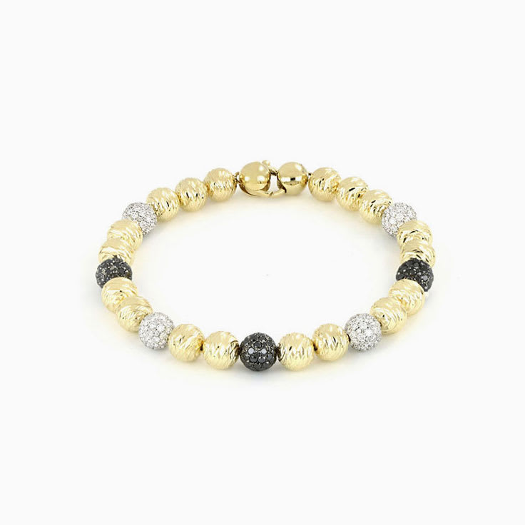 Diamond And Gold Beads Bracelet