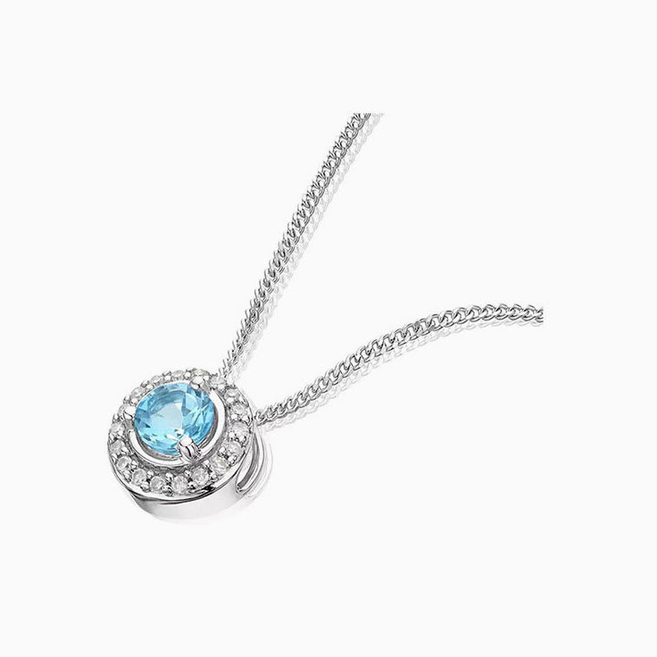 Blue Topaz With Diamond Halo Pendant