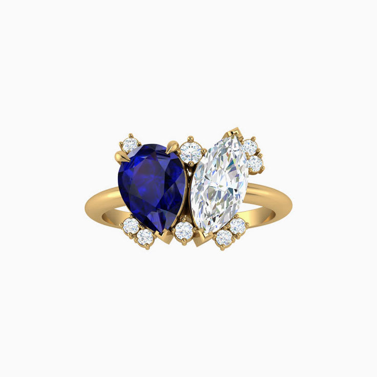 Lab Blue sapphire and diamond ring