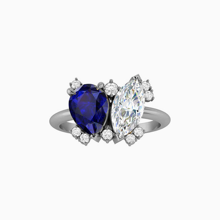 Lab Blue sapphire and diamond ring