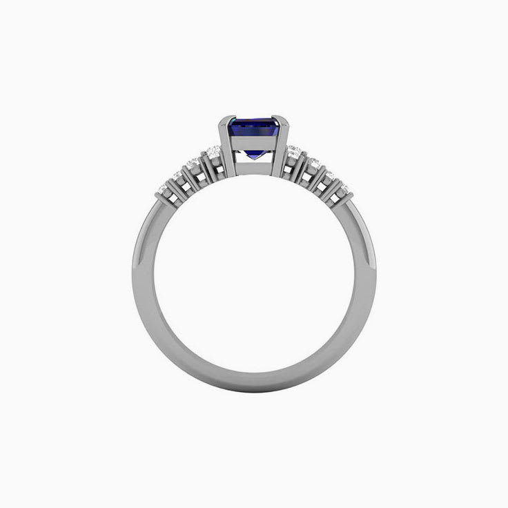 Lab blue sapphire and diamond engagement ring