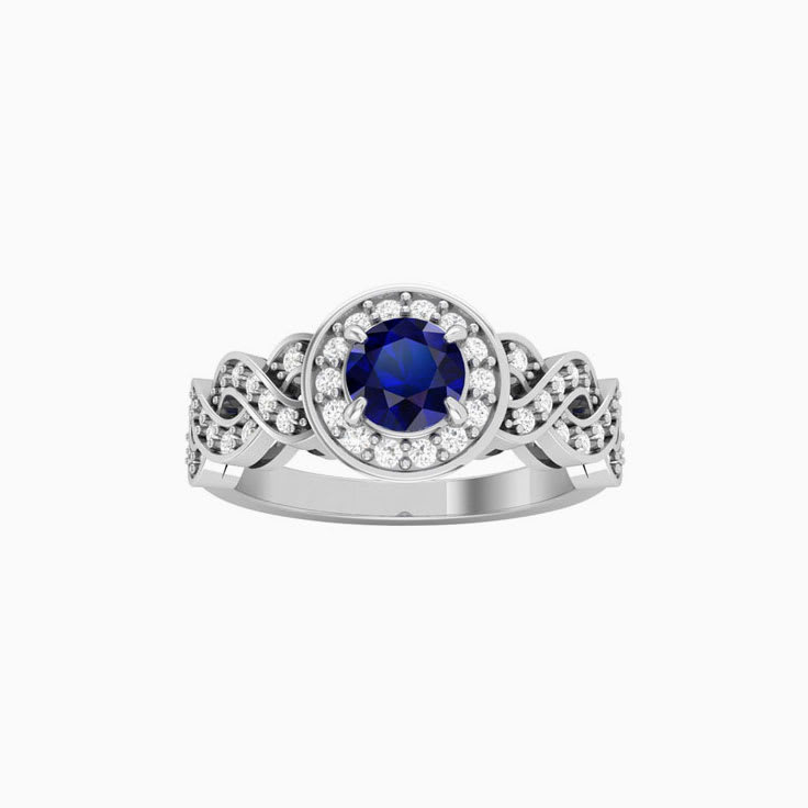 Blue Sapphire On A Twisted Diamond Band