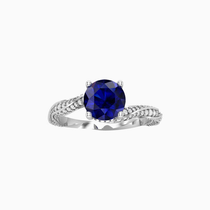 Blue sapphire  on a Twisted Diamond Band