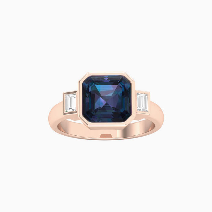 Alexandrite With Baguette Trilogy Ring