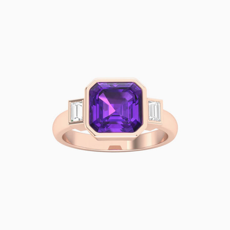 Amethyst With Baguette Trilogy Ring