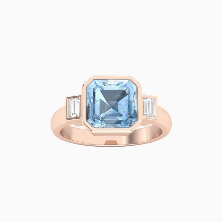 Aquamarine With Baguette Trilogy Ring