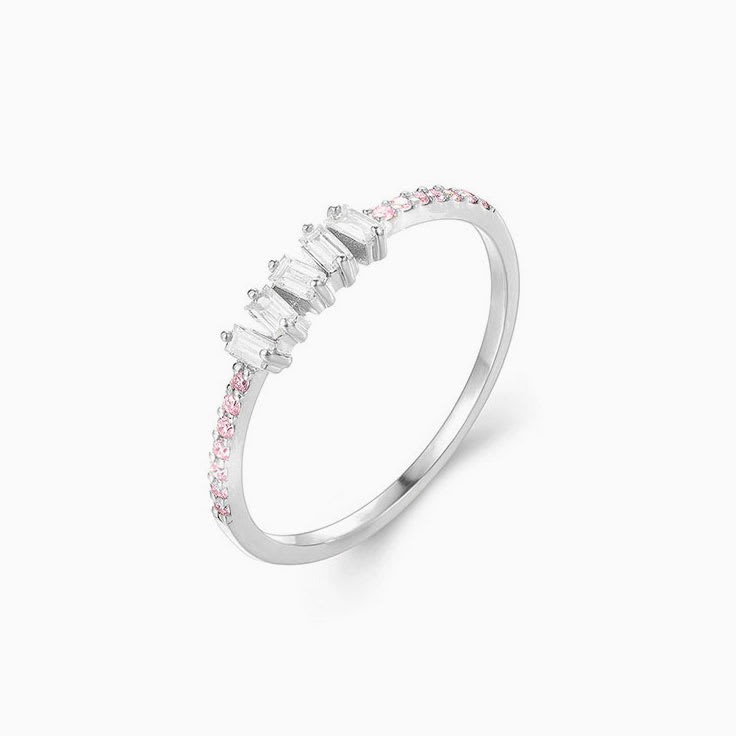 Baguette Pink Lab Round Diamond Band