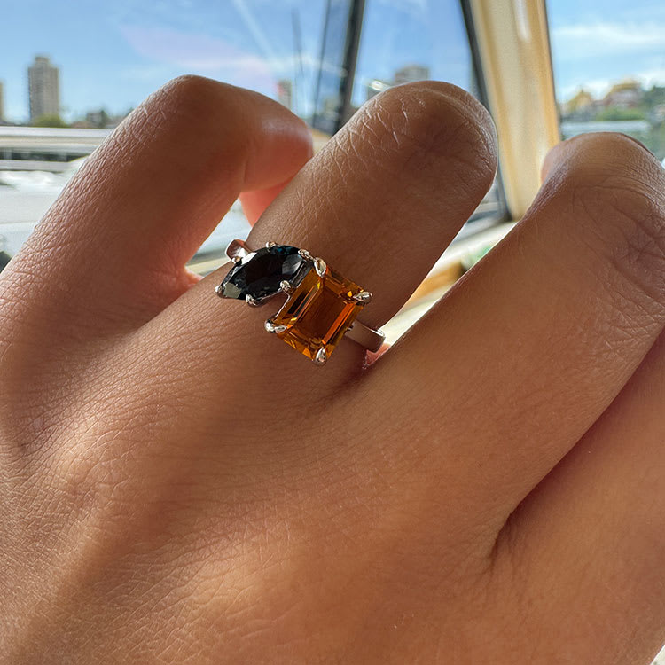 Citrine And Blue Topaz Gemstone Ring